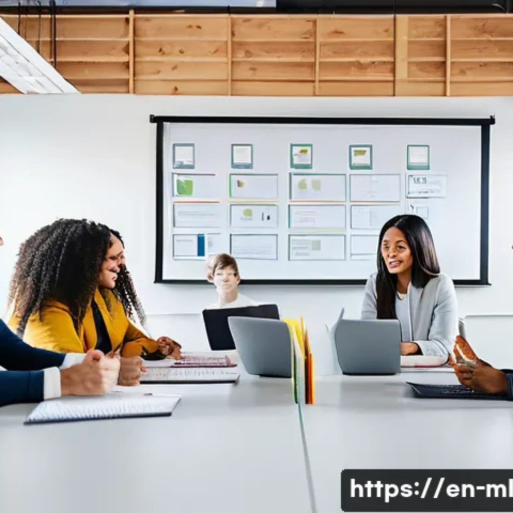언어적 편향을 다룬 유명 연구 - A modern office meeting room with a diverse group of professionals engaged in a collaborative discus...