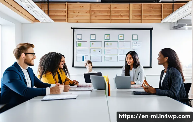 언어적 편향을 다룬 유명 연구 - A modern office meeting room with a diverse group of professionals engaged in a collaborative discus...