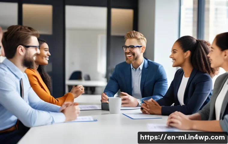 언어적 편향과 사회적 메시지 - A diverse group of professional adults in a modern office setting engaged in a collaborative meeting...