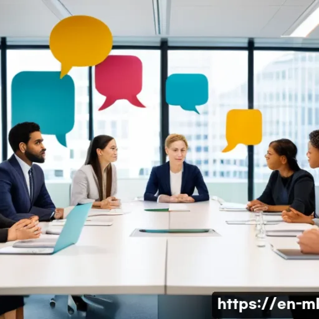 언어적 편향을 다룬 최신 연구 동향 - A modern office scene showing a diverse group of professionals engaged in a meeting around a sleek c...