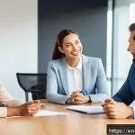 Home 19 언어적 편향 인식을 위한 자가 진단 체크리스트 - A diverse group of professional colleagues in a modern office setting engaging in a respectful conve...